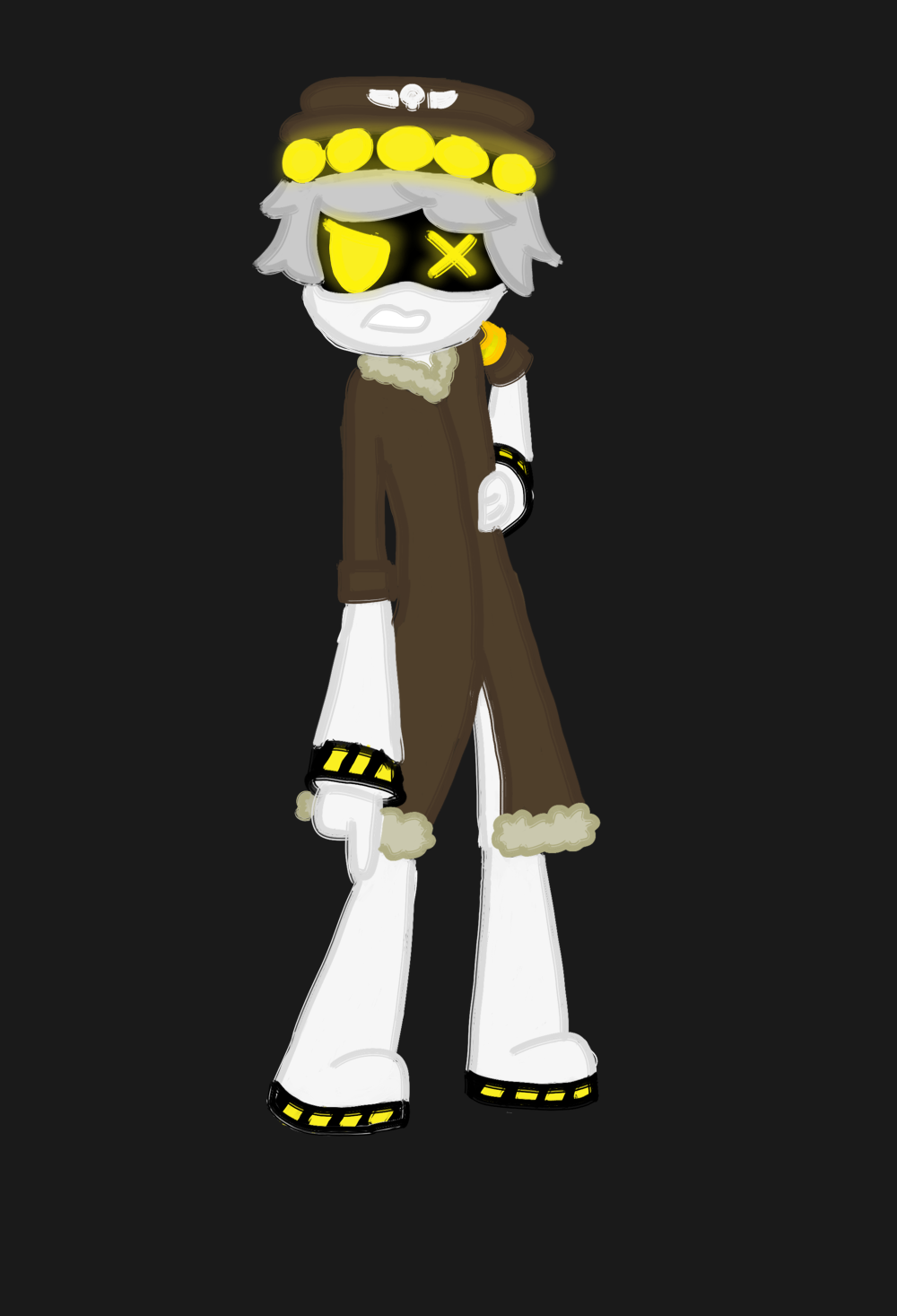 A drawing of Serial Designation N from Murder Drones, looking mad and pointing at the ground.